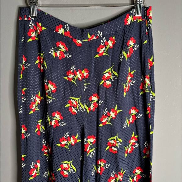 Jill Stuart Blue and Red Floral Wide Leg Pants With Side Zipper Size Small - Picture 2 of 7